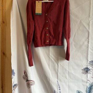 Pastels Rich Red Button-Up Sweater